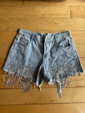 Glitter Sequin Pearl Rhinestone Denim High Wasted Jean Shorts